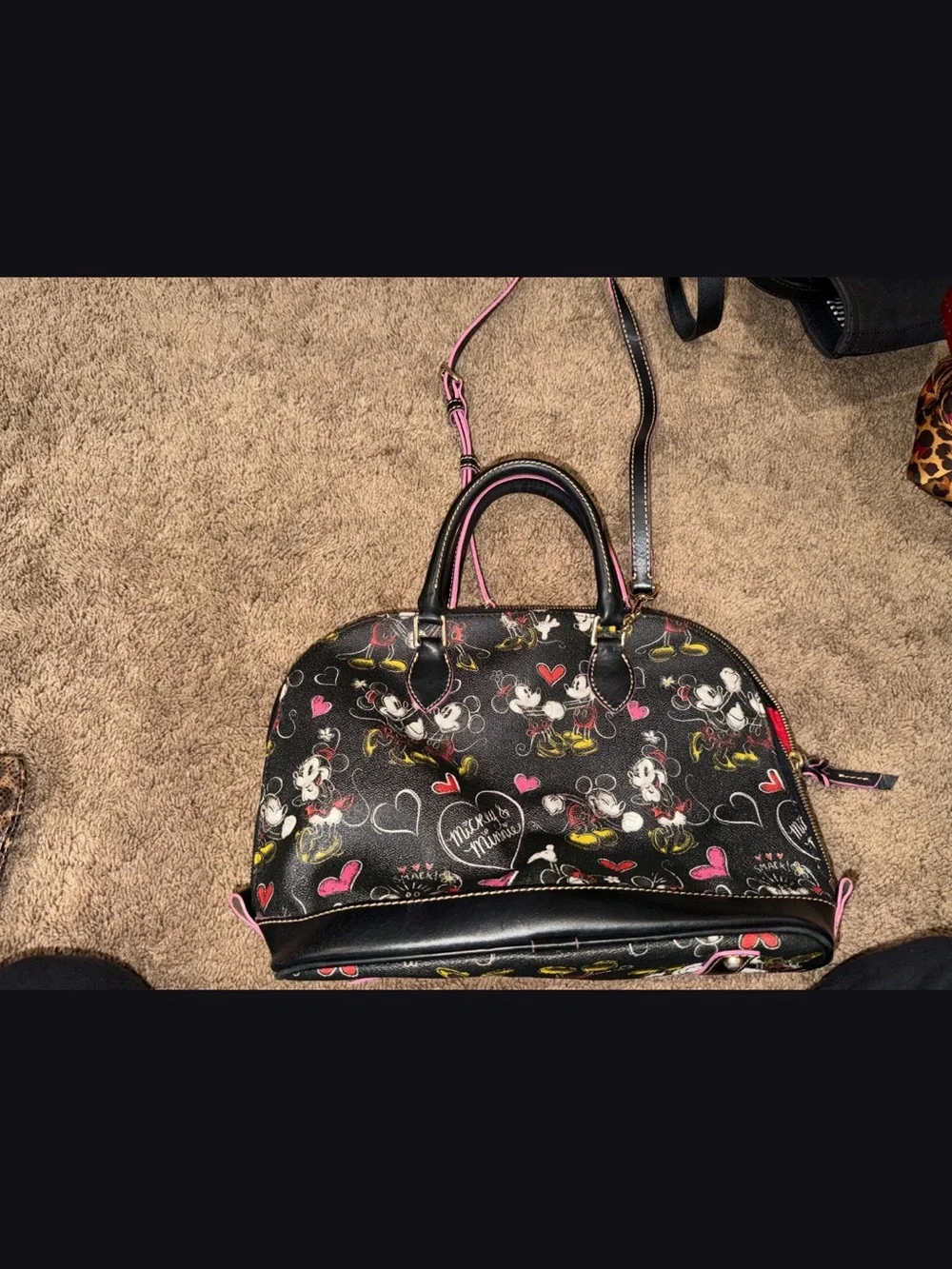 Dooney & Bourke Black Satchel with Pink Accents and Mickey Mouse Disney